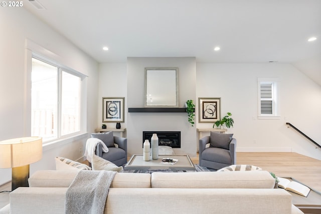 living room featuring light wood-type flooring