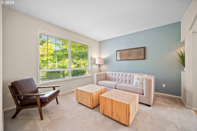 living room with light colored carpet