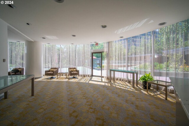 interior space with carpet flooring and expansive windows