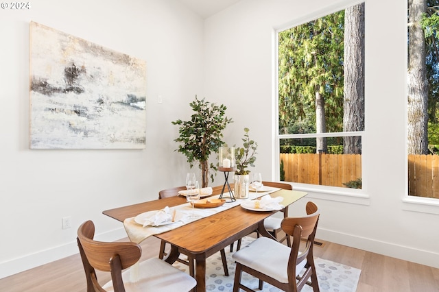 dining area with light hardwood / wood-style floors