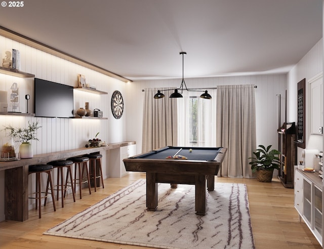 game room featuring billiards and light hardwood / wood-style flooring