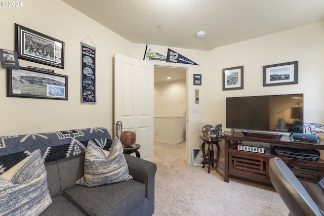 office featuring a textured ceiling and carpet