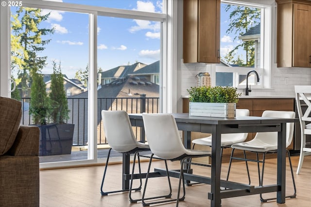 interior space with sink, light hardwood / wood-style floors, and plenty of natural light