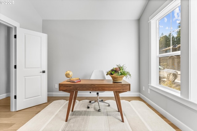 office space featuring light hardwood / wood-style floors