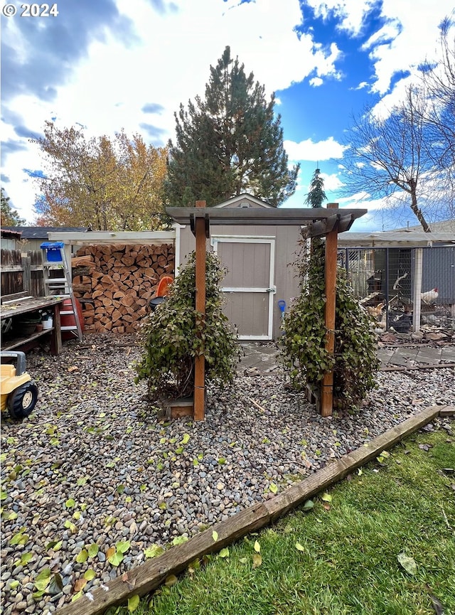 view of yard with a shed