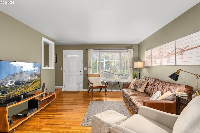 living room with light hardwood / wood-style flooring