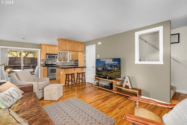 living room featuring light wood-type flooring