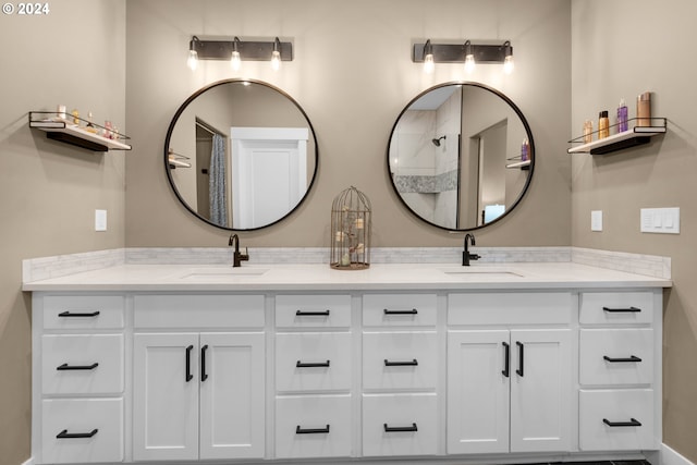 bathroom featuring vanity and walk in shower