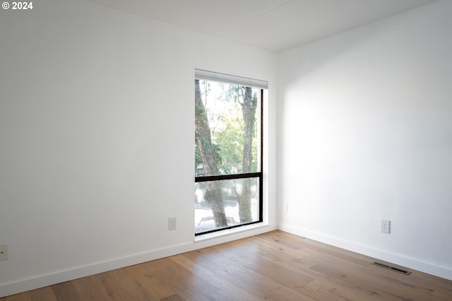 spare room featuring a wealth of natural light and light hardwood / wood-style floors