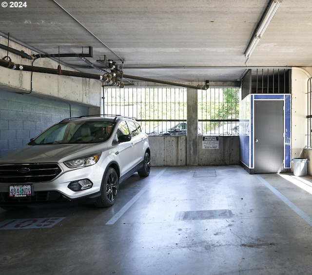 garage with a garage door opener