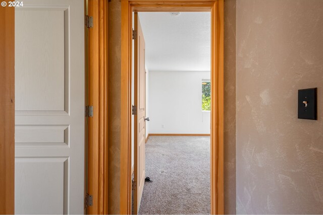 6997 SE Scenic Dr, Prineville, OR 97754 - hallway with carpet flooring, baseboards, and a textured wall