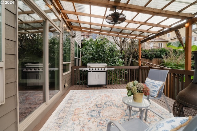 wooden terrace featuring a pergola