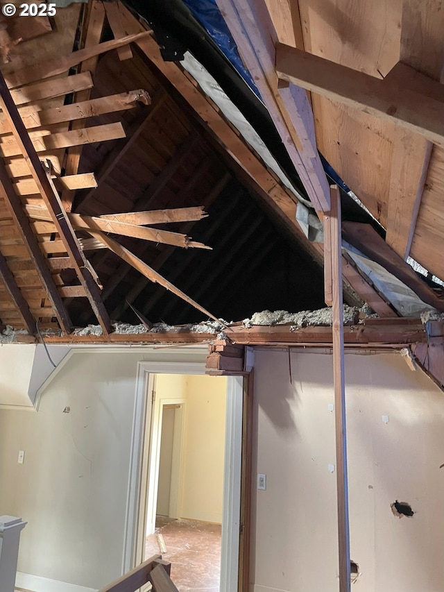 view of unfinished attic