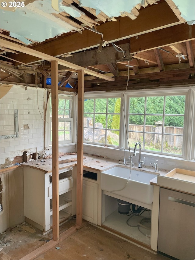 kitchen with light countertops, stainless steel dishwasher, and a sink