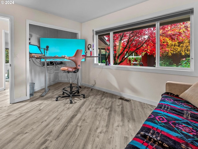 home office with hardwood / wood-style floors and a wealth of natural light