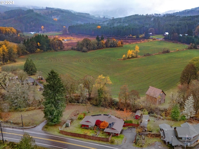 birds eye view of property featuring a rural view and a mountain view