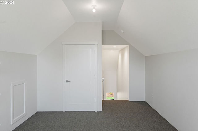 additional living space with vaulted ceiling and carpet floors