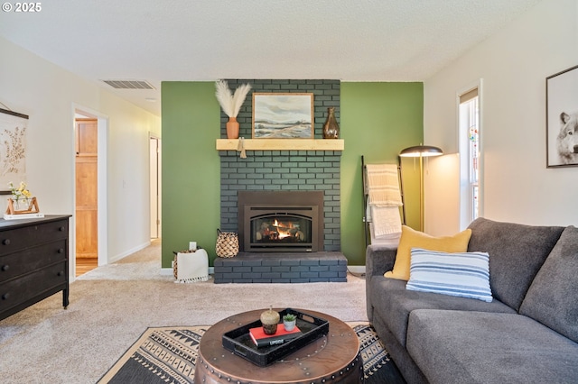 3427 NE 32nd Pl, Portland, OR 97212 - living area with carpet and a brick fireplace