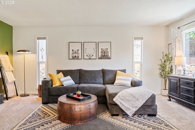 3427 NE 32nd Pl, Portland, OR 97212 - carpeted living area featuring a textured ceiling and baseboards