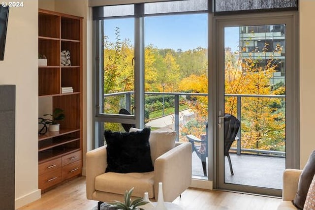 doorway to outside with light wood-style floors