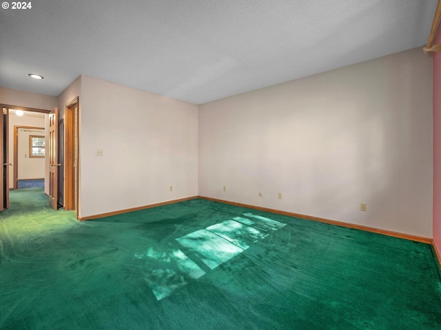 empty room featuring a textured ceiling and carpet flooring