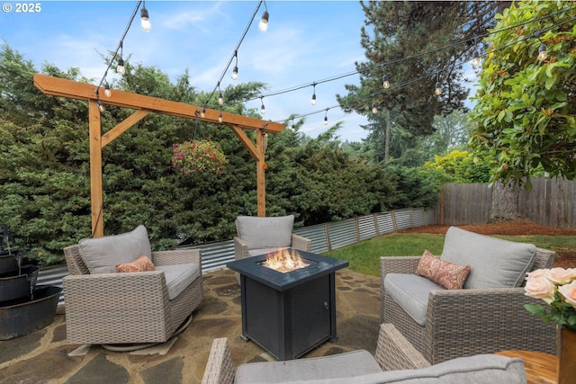 8413 SW 4th Ave, Portland, OR 97219 - view of patio / terrace with an outdoor living space with a fire pit