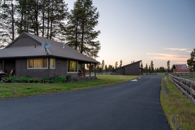 exterior space with a rural view