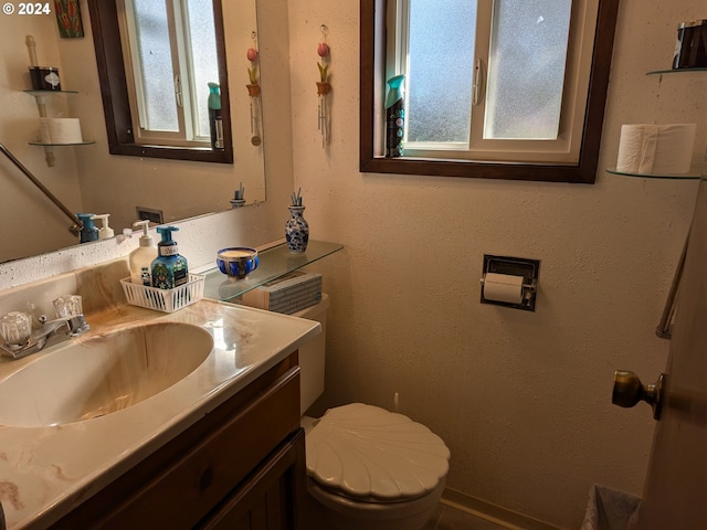 bathroom featuring vanity, a healthy amount of sunlight, and toilet