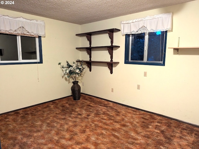 carpeted spare room with a textured ceiling