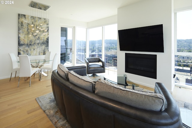 living room featuring a healthy amount of sunlight and hardwood / wood-style floors