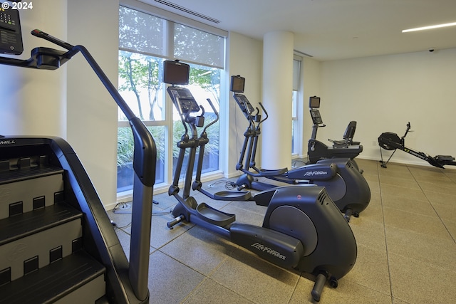 exercise room featuring expansive windows