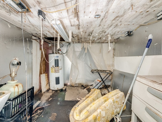 basement featuring electric water heater