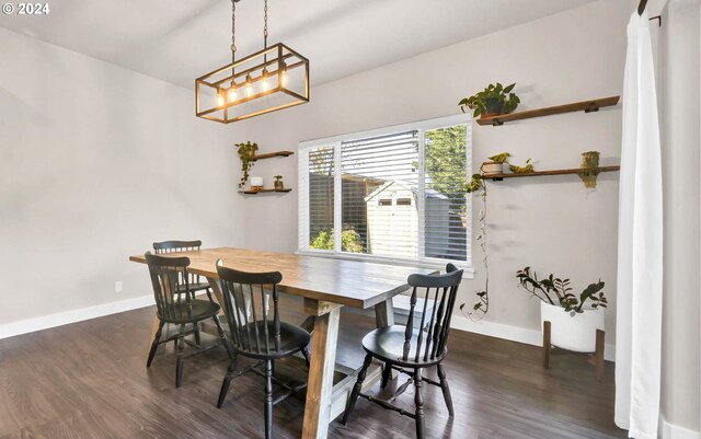 dining area with dark hardwood / wood-style flooring