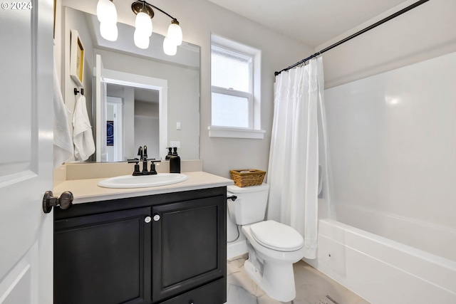 full bathroom featuring vanity, toilet, and shower / bath combo with shower curtain