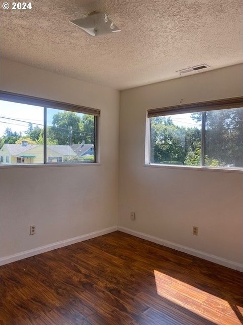 spare room with hardwood / wood-style flooring, a textured ceiling, and a healthy amount of sunlight