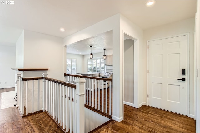 interior space with dark hardwood / wood-style flooring