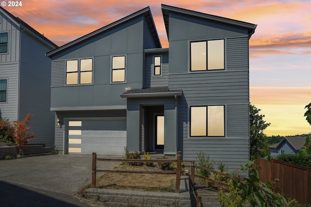 contemporary home with a garage