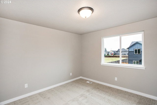 spare room featuring carpet and a textured ceiling