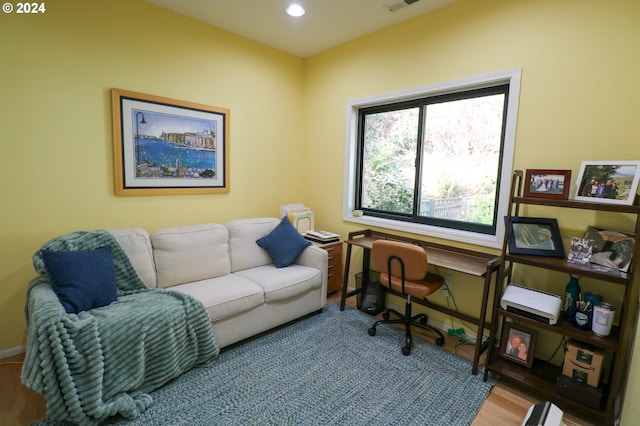 office area featuring hardwood / wood-style floors