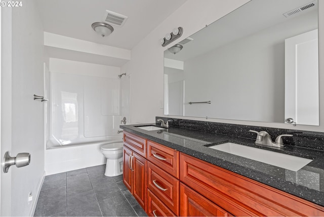 full bathroom featuring tile patterned flooring, vanity, toilet, and shower / bath combination