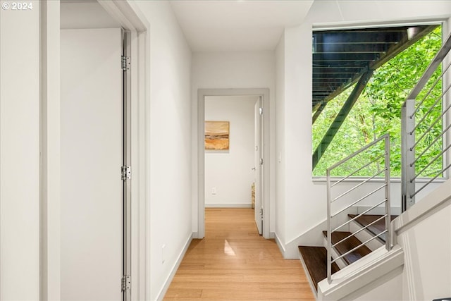 corridor with light hardwood / wood-style flooring