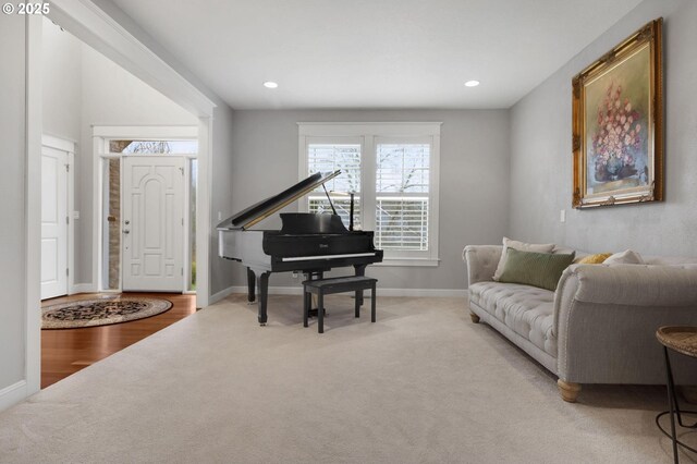 sitting room with light carpet