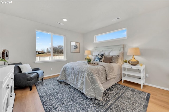 bedroom featuring wood-type flooring and multiple windows