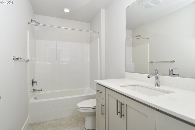 full bathroom with vanity, toilet, shower / bath combination, and tile patterned floors