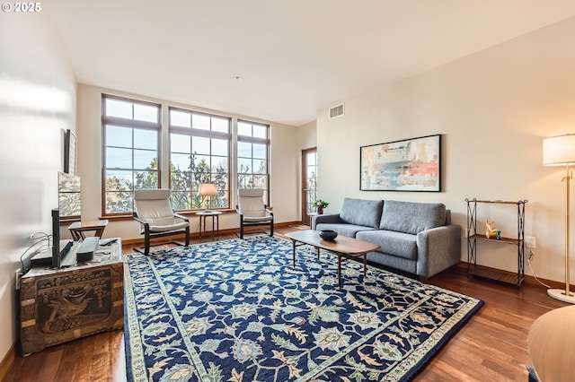 living room with hardwood / wood-style flooring