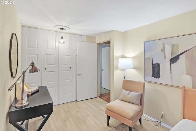 living area with light hardwood / wood-style floors