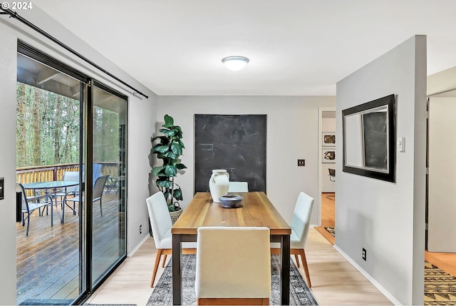 dining space with light hardwood / wood-style floors