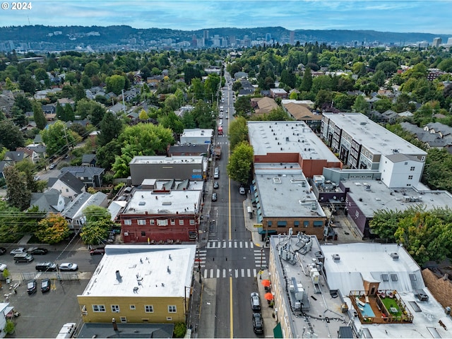 drone / aerial view featuring a mountain view