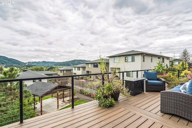 deck featuring a mountain view