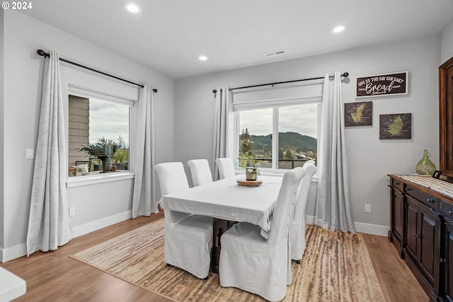 dining space with light hardwood / wood-style floors